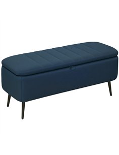 HOMCOM 92 x 31cm Linen-Look Storage Ottoman - Dark Blue