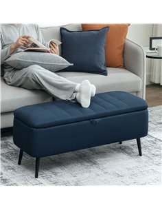 HOMCOM 92 x 31cm Linen-Look Storage Ottoman - Dark Blue 2