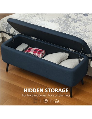 HOMCOM 92 x 31cm Linen-Look Storage Ottoman - Dark Blue