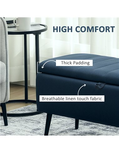 HOMCOM 92 x 31cm Linen-Look Storage Ottoman - Dark Blue