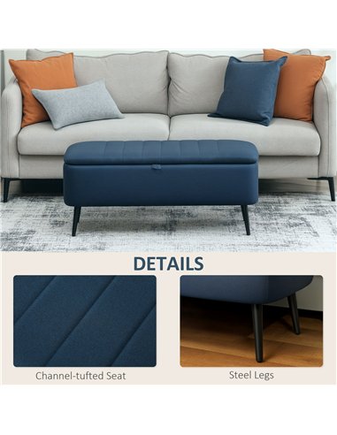 HOMCOM 92 x 31cm Linen-Look Storage Ottoman - Dark Blue