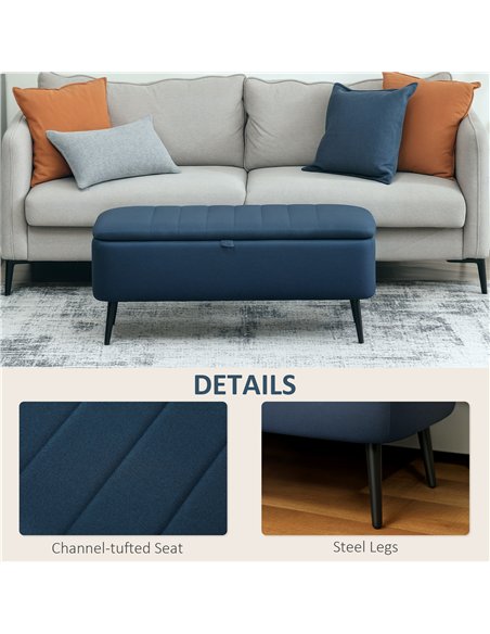 HOMCOM 92 x 31cm Linen-Look Storage Ottoman - Dark Blue - pic 169967 | FastDaddyshop