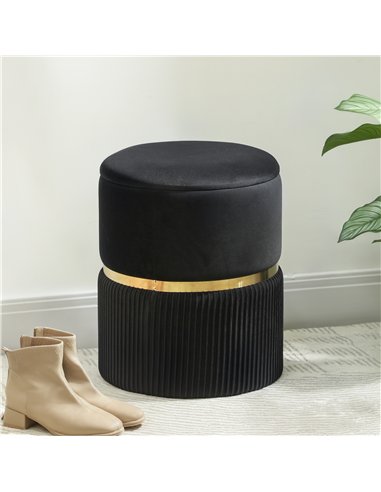 HOMCOM Velvet-Feel Storage Ottoman - Black