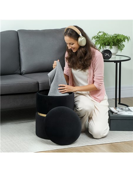 HOMCOM Velvet-Feel Storage Ottoman - Black - pic 169977 | FastDaddyshop