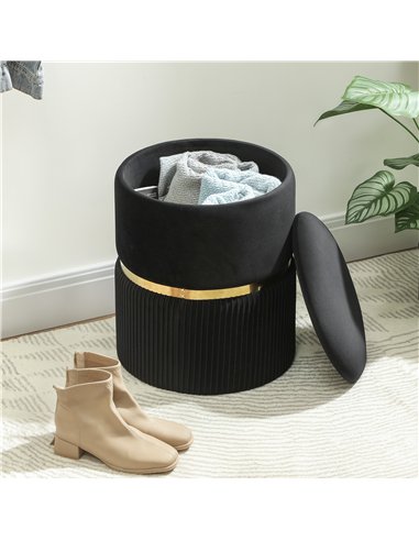 HOMCOM Velvet-Feel Storage Ottoman - Black