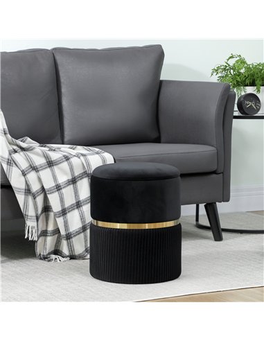 HOMCOM Velvet-Feel Storage Ottoman - Black