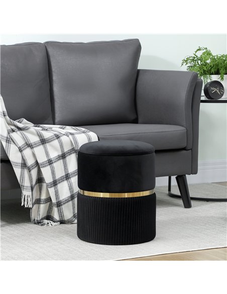 HOMCOM Velvet-Feel Storage Ottoman - Black - pic 169979 | FastDaddyshop