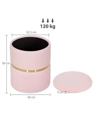 HOMCOM Velvet-Feel Storage Ottoman - Pink
