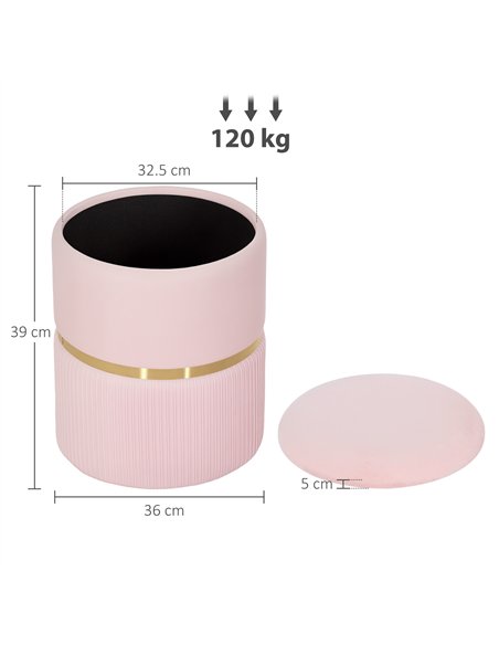HOMCOM Velvet-Feel Storage Ottoman - Pink - pic 169991 | FastDaddyshop