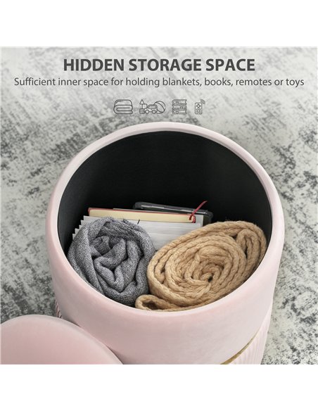 HOMCOM Velvet-Feel Storage Ottoman - Pink - pic 169992 | FastDaddyshop