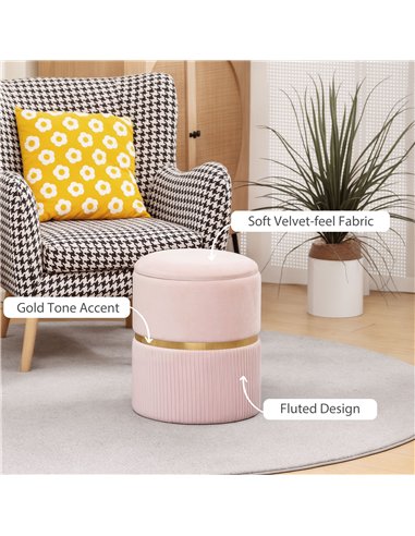 HOMCOM Velvet-Feel Storage Ottoman - Pink