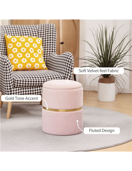 HOMCOM Velvet-Feel Storage Ottoman - Pink - pic 169993 | FastDaddyshop