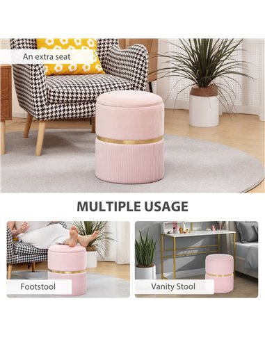 HOMCOM Velvet-Feel Storage Ottoman - Pink