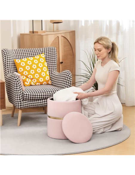 HOMCOM Velvet-Feel Storage Ottoman - Pink - pic 169995 | FastDaddyshop