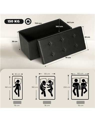 HOMCOM Storage Ottoman Bench, 89L PU Leather Folding Foot Rest Stool, End of Bed Bench, Easy Assembly, for Living Room, Bedroom,