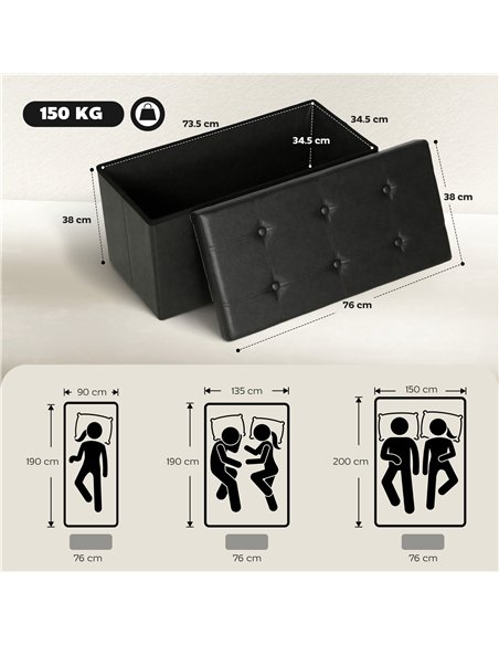 HOMCOM Storage Ottoman Bench, 89L PU Leather Folding Foot Rest Stool, End of Bed Bench, Easy Assembly, for Living Room, Bedroom, - pic 170009 | FastDaddyshop