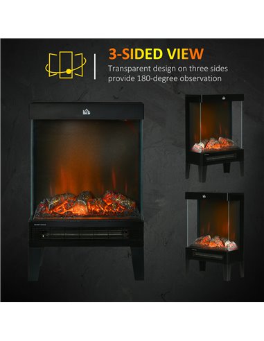 Homcom 180° Electric Fireplace Heater with LED Flame Effect, Overheating Protection, 1000W/2000W, Black