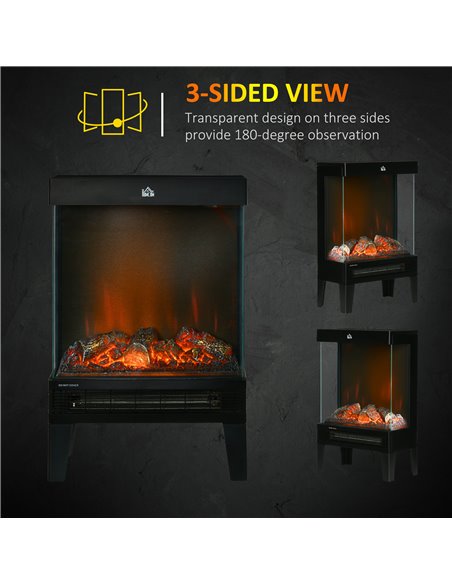 Homcom 180° Electric Fireplace Heater with LED Flame Effect, Overheating Protection, 1000W/2000W, Black - pic 17001 | FastDaddyshop