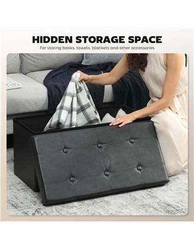 HOMCOM Storage Ottoman Bench, 89L PU Leather Folding Foot Rest Stool, End of Bed Bench, Easy Assembly, for Living Room, Bedroom,