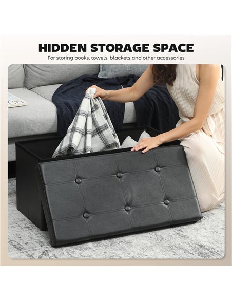 HOMCOM Storage Ottoman Bench, 89L PU Leather Folding Foot Rest Stool, End of Bed Bench, Easy Assembly, for Living Room, Bedroom, - pic 170011 | FastDaddyshop
