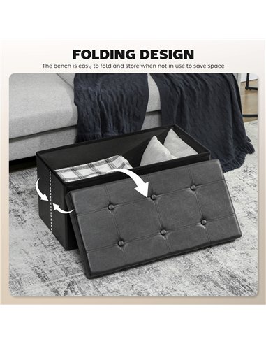 HOMCOM Storage Ottoman Bench, 89L PU Leather Folding Foot Rest Stool, End of Bed Bench, Easy Assembly, for Living Room, Bedroom,