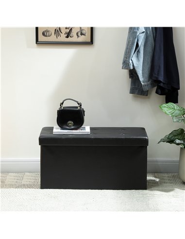HOMCOM Storage Ottoman Bench, 89L PU Leather Folding Foot Rest Stool, End of Bed Bench, Easy Assembly, for Living Room, Bedroom,