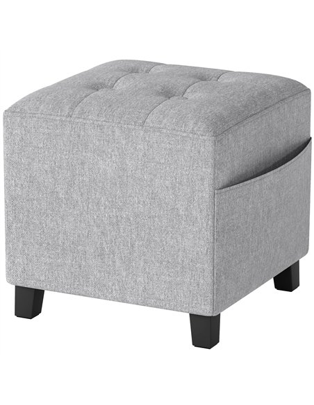 HOMCOM Square Footstool, Small Ottoman with Side Pocket, Linen Fabric Footrest Foot Stool with Rubber Wood Legs and Padded Seat  - pic 170016 | FastDaddyshop