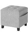 HOMCOM Square Footstool, Small Ottoman with Side Pocket, Linen Fabric Footrest Foot Stool with Rubber Wood Legs and Padded Seat 