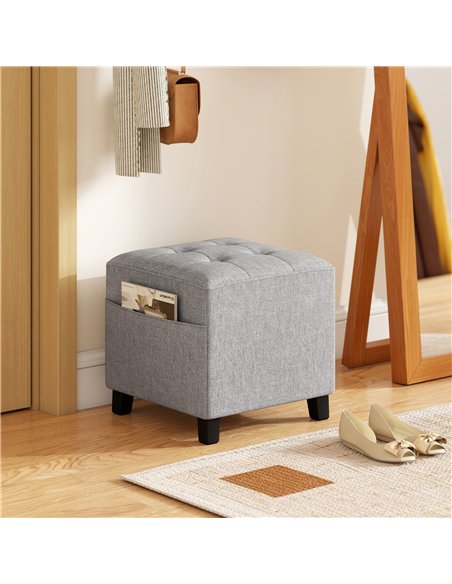 HOMCOM Square Footstool, Small Ottoman with Side Pocket, Linen Fabric Footrest Foot Stool with Rubber Wood Legs and Padded Seat  - pic 170017 | FastDaddyshop