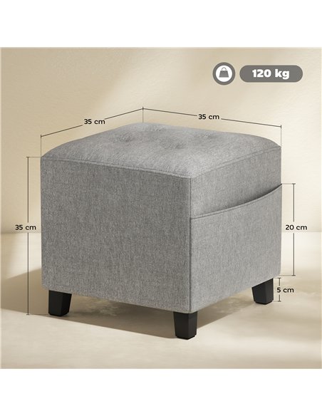 HOMCOM Square Footstool, Small Ottoman with Side Pocket, Linen Fabric Footrest Foot Stool with Rubber Wood Legs and Padded Seat  - pic 170018 | FastDaddyshop