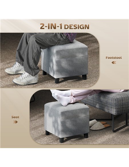 HOMCOM Square Footstool, Small Ottoman with Side Pocket, Linen Fabric Footrest Foot Stool with Rubber Wood Legs and Padded Seat  - pic 170019 | FastDaddyshop