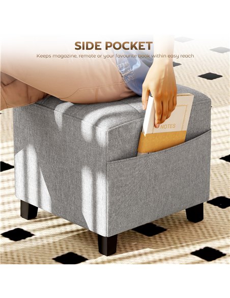 HOMCOM Square Footstool, Small Ottoman with Side Pocket, Linen Fabric Footrest Foot Stool with Rubber Wood Legs and Padded Seat  - pic 170020 | FastDaddyshop
