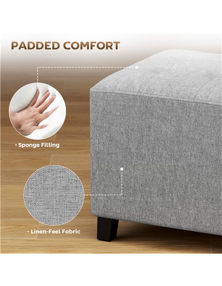 HOMCOM Square Footstool, Small Ottoman with Side Pocket, Linen Fabric Footrest Foot Stool with Rubber Wood Legs and Padded Seat  - pic 170021 | FastDaddyshop