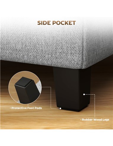 HOMCOM Square Footstool, Small Ottoman with Side Pocket, Linen Fabric Footrest Foot Stool with Rubber Wood Legs and Padded Seat 