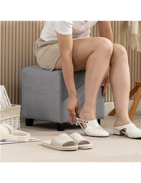 HOMCOM Square Footstool, Small Ottoman with Side Pocket, Linen Fabric Footrest Foot Stool with Rubber Wood Legs and Padded Seat  - pic 170023 | FastDaddyshop