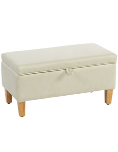 HOMCOM 30L Linen Storage Ottoman Padded Footstool with Rubberwood Legs for Storage Box, Bed End, Shoe Bench, Seating, Beige