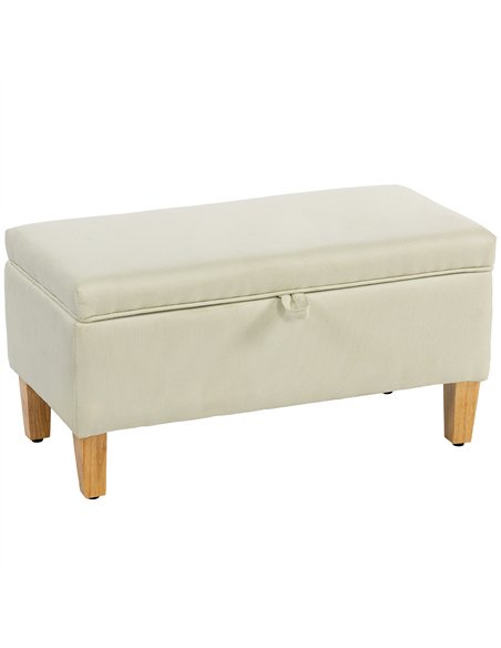 HOMCOM 30L Linen Storage Ottoman Padded Footstool with Rubberwood Legs for Storage Box, Bed End, Shoe Bench, Seating, Beige - pic 170025 | FastDaddyshop