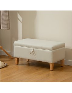 HOMCOM 30L Linen Storage Ottoman Padded Footstool with Rubberwood Legs for Storage Box, Bed End, Shoe Bench, Seating, Beige 2