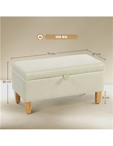 HOMCOM 30L Linen Storage Ottoman Padded Footstool with Rubberwood Legs for Storage Box, Bed End, Shoe Bench, Seating, Beige