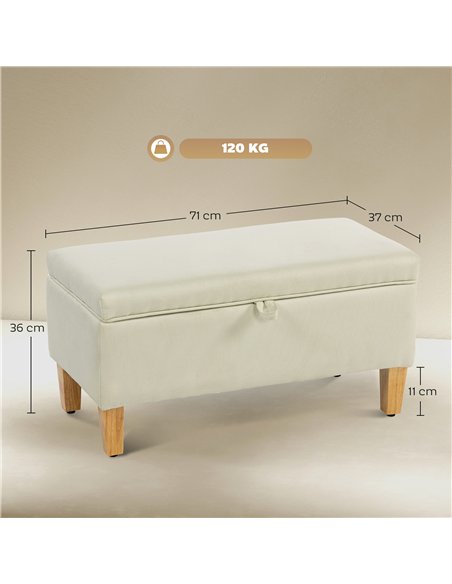 HOMCOM 30L Linen Storage Ottoman Padded Footstool with Rubberwood Legs for Storage Box, Bed End, Shoe Bench, Seating, Beige - pic 170027 | FastDaddyshop