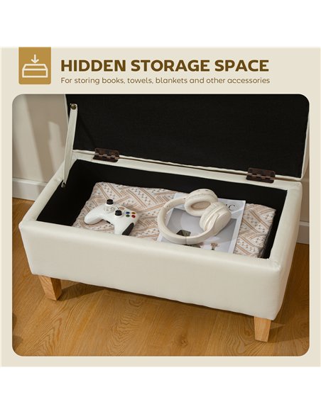 HOMCOM 30L Linen Storage Ottoman Padded Footstool with Rubberwood Legs for Storage Box, Bed End, Shoe Bench, Seating, Beige - pic 170028 | FastDaddyshop