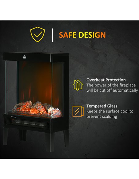 Homcom 180° Electric Fireplace Heater with LED Flame Effect, Overheating Protection, 1000W/2000W, Black - pic 17003 | FastDaddyshop