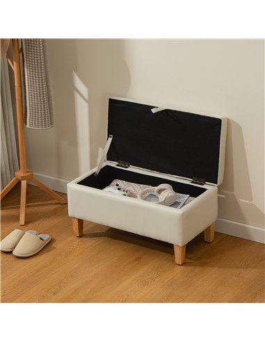 HOMCOM 30L Linen Storage Ottoman Padded Footstool with Rubberwood Legs for Storage Box, Bed End, Shoe Bench, Seating, Beige