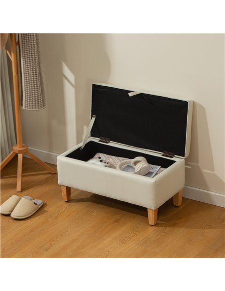 HOMCOM 30L Linen Storage Ottoman Padded Footstool with Rubberwood Legs for Storage Box, Bed End, Shoe Bench, Seating, Beige - pic 170031 | FastDaddyshop