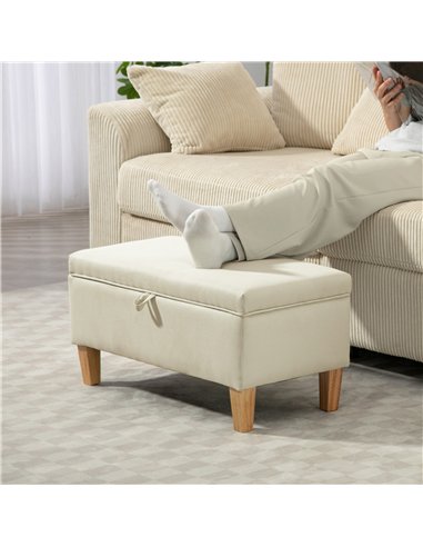 HOMCOM 30L Linen Storage Ottoman Padded Footstool with Rubberwood Legs for Storage Box, Bed End, Shoe Bench, Seating, Beige