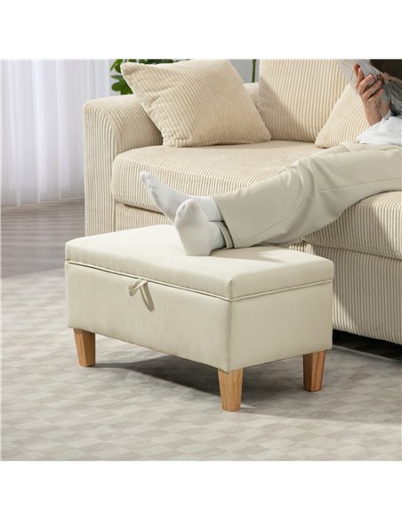 HOMCOM 30L Linen Storage Ottoman Padded Footstool with Rubberwood Legs for Storage Box, Bed End, Shoe Bench, Seating, Beige - pic 170032 | FastDaddyshop