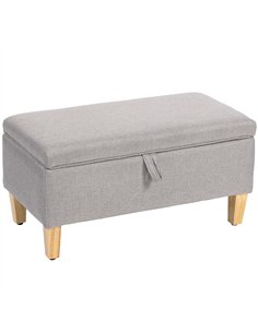 HOMCOM 30L Linen Storage Ottoman Padded Footstool with Rubberwood Legs for Storage Box, Bed End, Shoe Bench, Seating, Light Grey