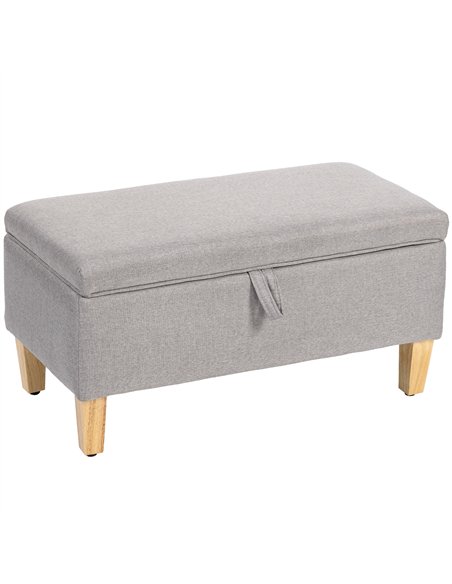 HOMCOM 30L Linen Storage Ottoman Padded Footstool with Rubberwood Legs for Storage Box, Bed End, Shoe Bench, Seating, Light Grey - pic 170034 | FastDaddyshop