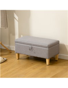 HOMCOM 30L Linen Storage Ottoman Padded Footstool with Rubberwood Legs for Storage Box, Bed End, Shoe Bench, Seating, Light Grey 2