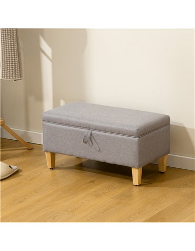 HOMCOM 30L Linen Storage Ottoman Padded Footstool with Rubberwood Legs for Storage Box, Bed End, Shoe Bench, Seating, Light Grey